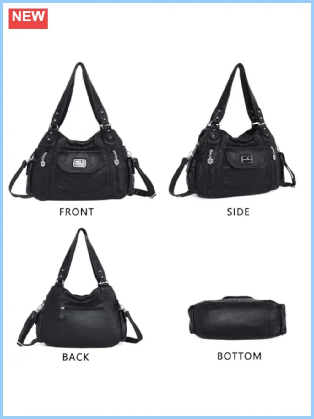 Large Faux Leather Hobo Tote with Multiple Pockets, Adjustable Strap